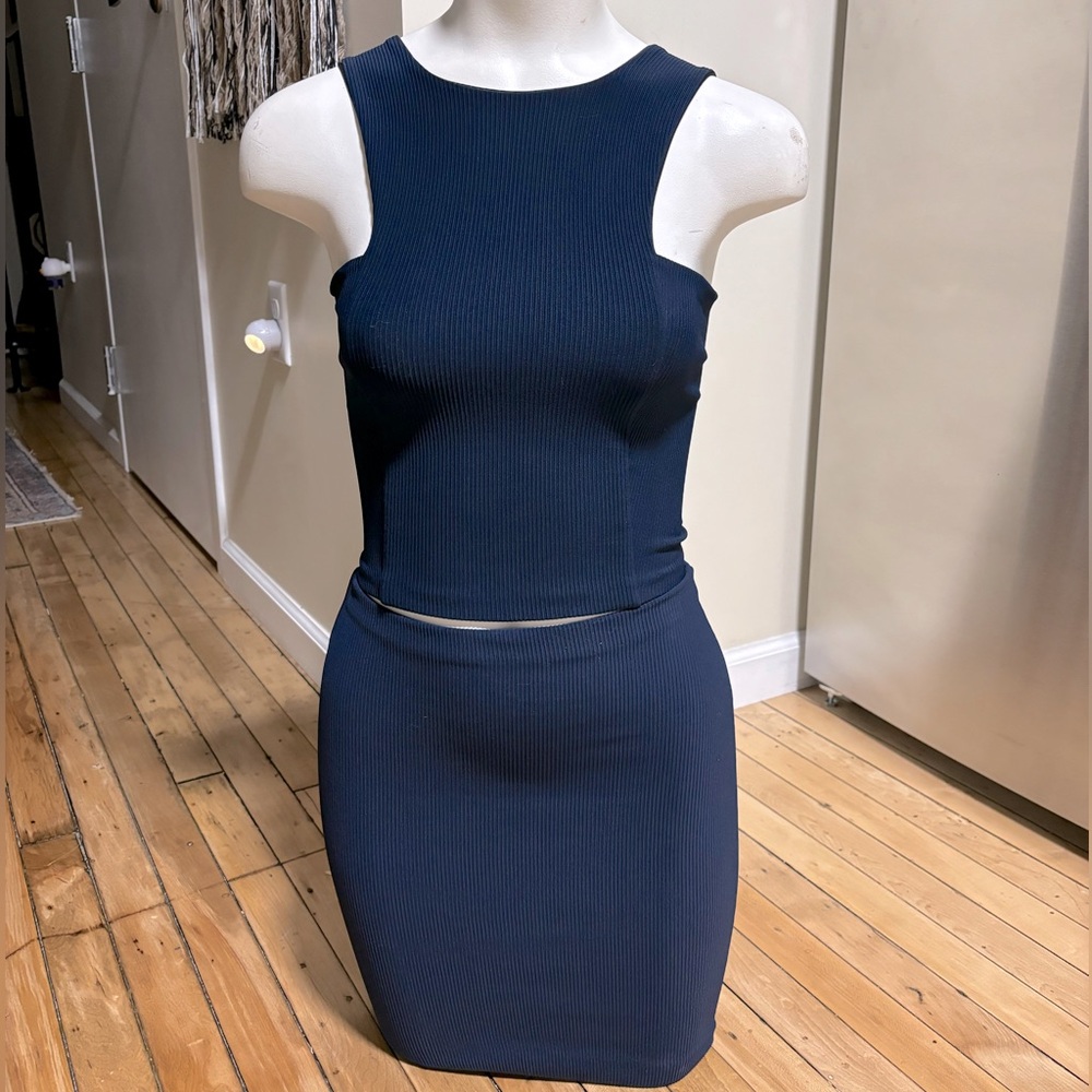 Nadia Tarr Navy Ribbed Two-Piece Outfit